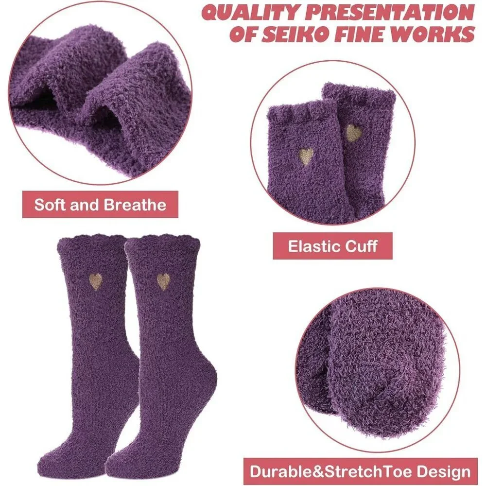 Women's Fuzzy Socks Cozy Fluffy Warm Slipper Socks Microfiber Soft Blue Purple